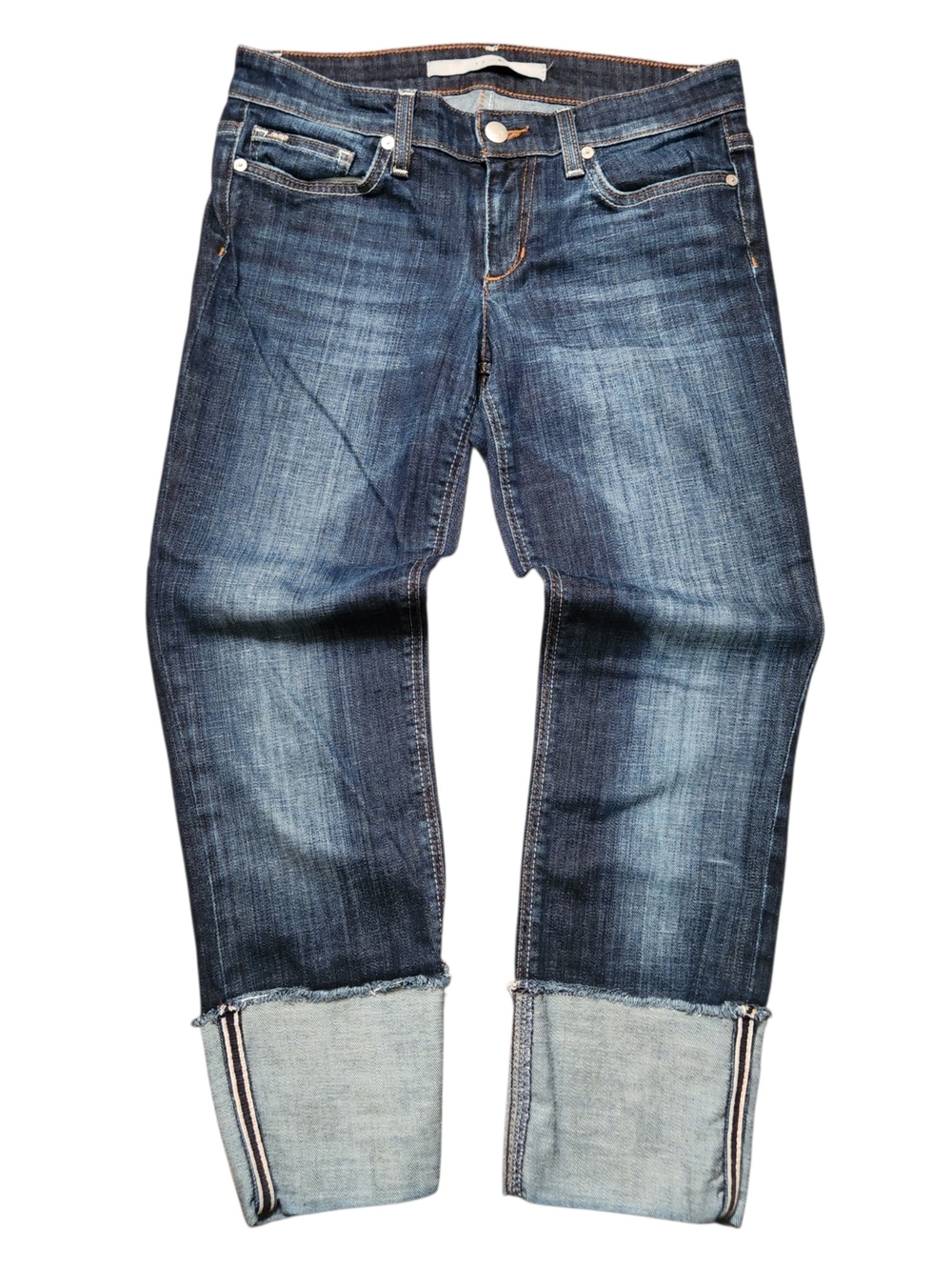 Joe's Jeans Size 26 Faded Indigo Cropped Selvedge Cuff Denim Capri Pant Jeans